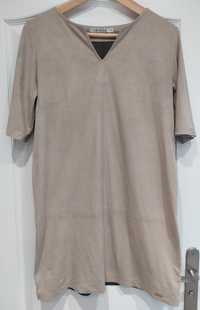 Sukienka / tunika zamszowa z dekoltem w V - Quiosque - rozmiar 38
