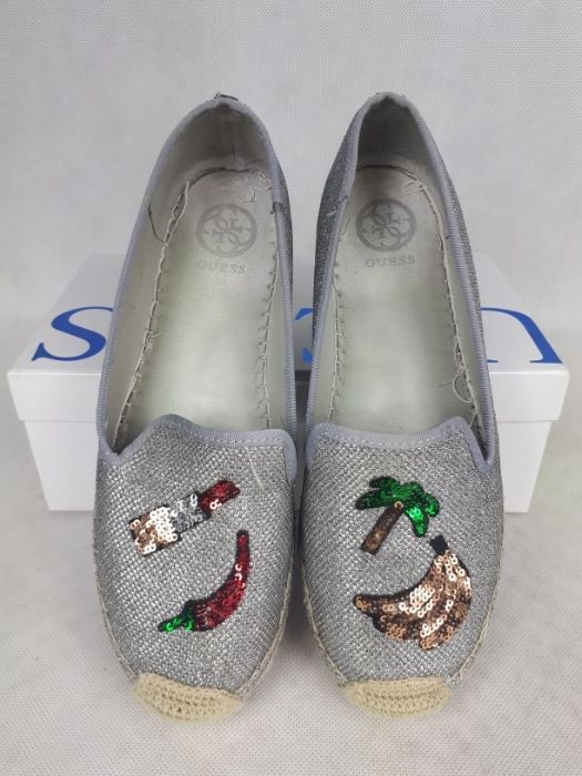 Espadryle srebrne GUESS mokasyny pólbuty 41