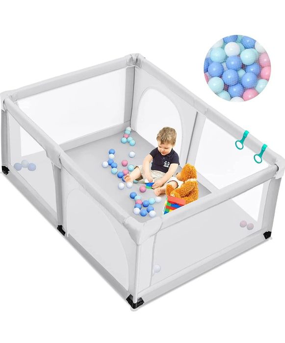 COSTWAY Kojec dla niemowląt 120 x 190 cm, z 50 piłkami do zabawy