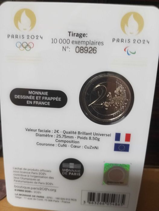 Set França 1 cêntimos a 2€, Coincard 2€ Jogos Olímpicos França, 2024