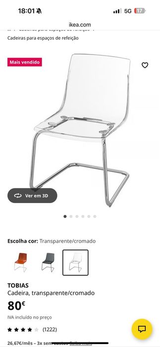 Cadeira transparente cromada como nova