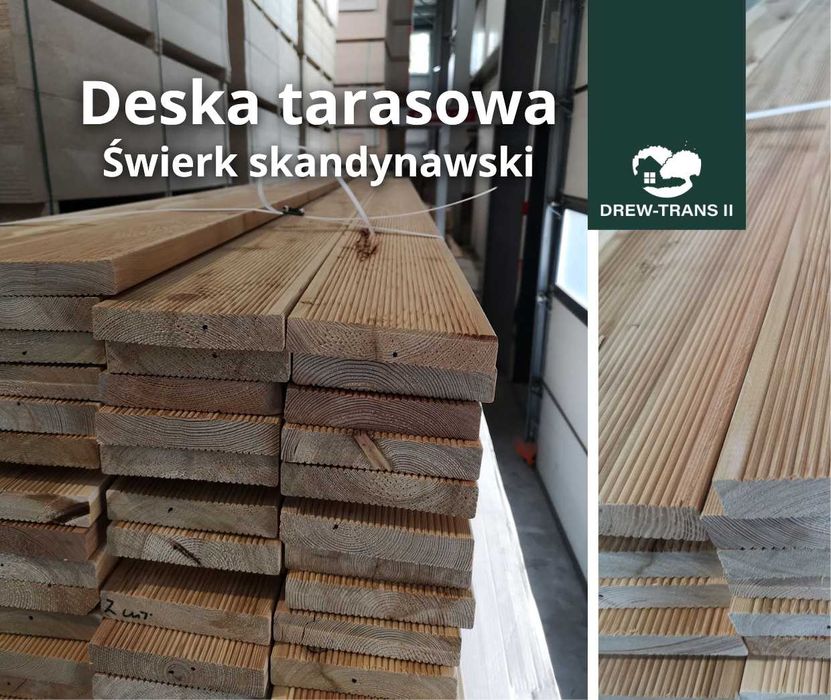 Deska tarasowa drewniana ryflowana 27x145x6000 świerk skandynawski
