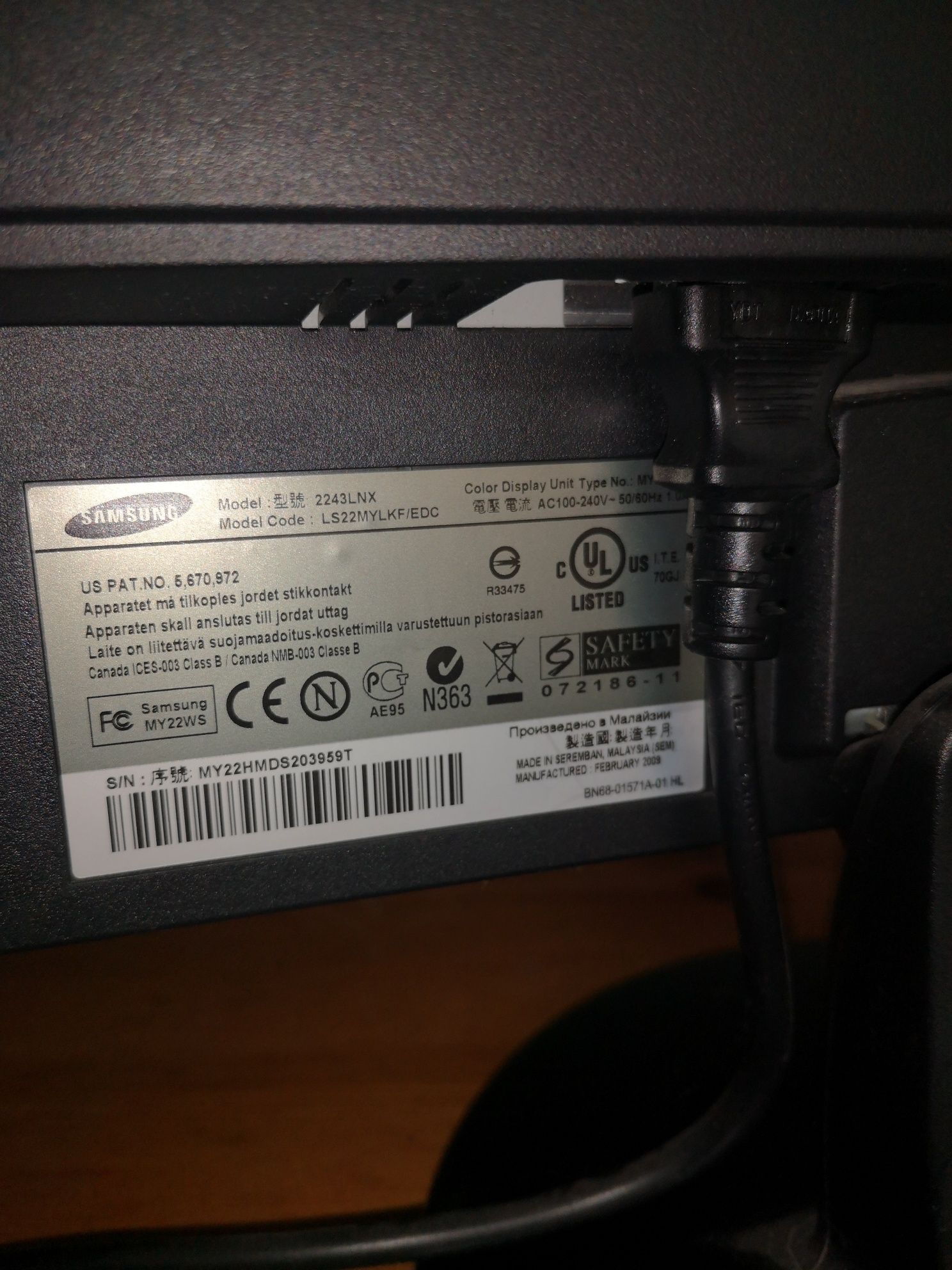 Monitor Samsung SyncMaster 2243LNX