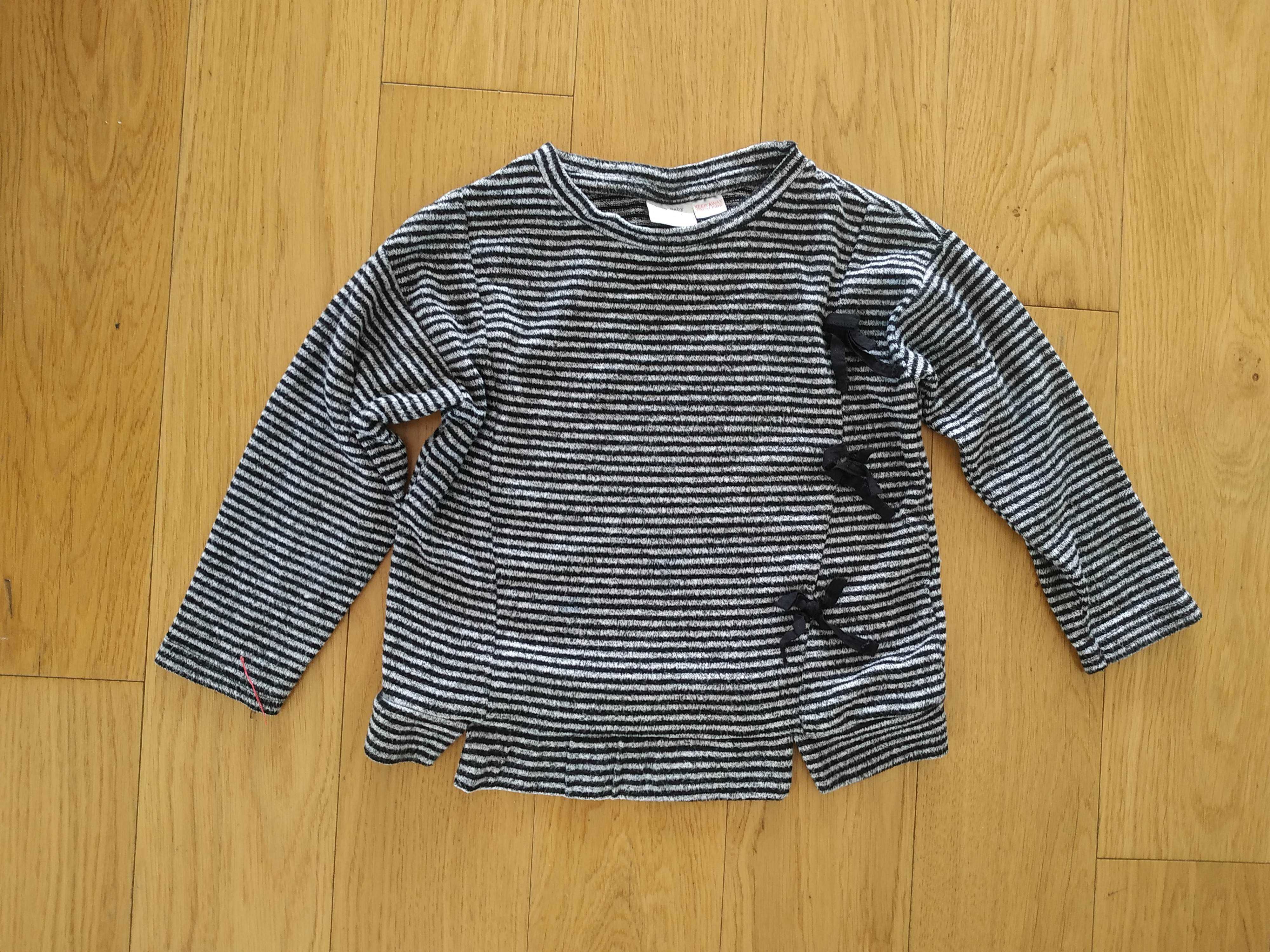 104 Zara sweter sweterek w paski kokardki szaro czarny