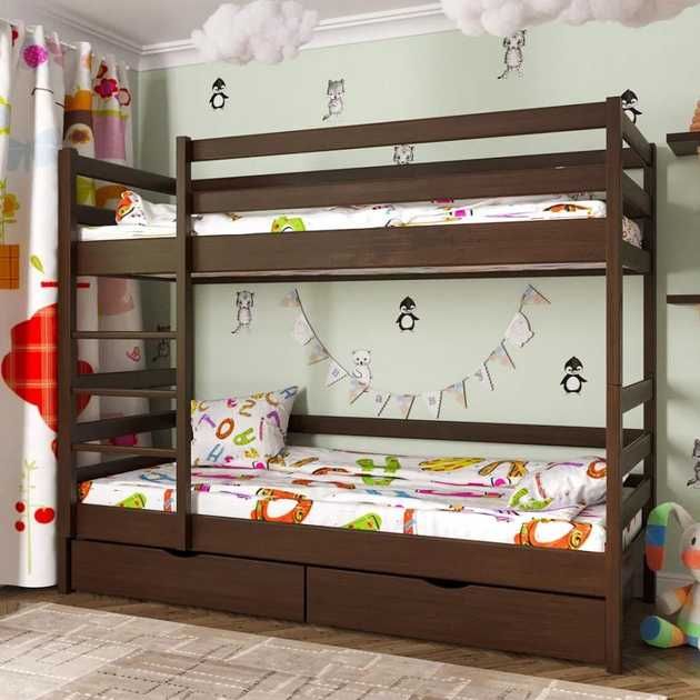 Двоярусне дерев'яне ліжко 80х190