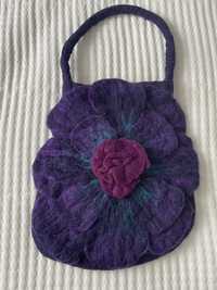Fioletowa torba filcowa handmade kwiat