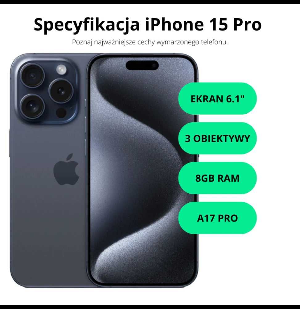 iPhone 15 Pro 128 GB Natural Titanium/FV/Nowy/Raty