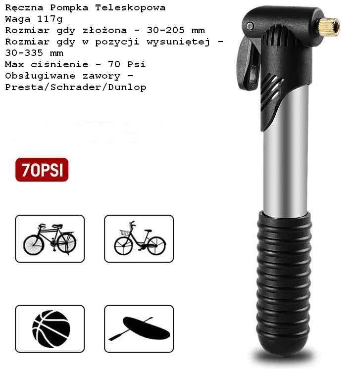 WESTBIKING Ręczna  Pompka Rowerowa do  70Psi + Adapter Presta