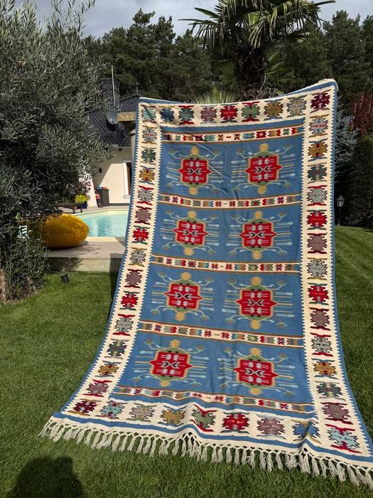 Kilim Wełniany Ręcznie Tkany lub Dywan Narzuta ART DECO 285x150 UNIKAT