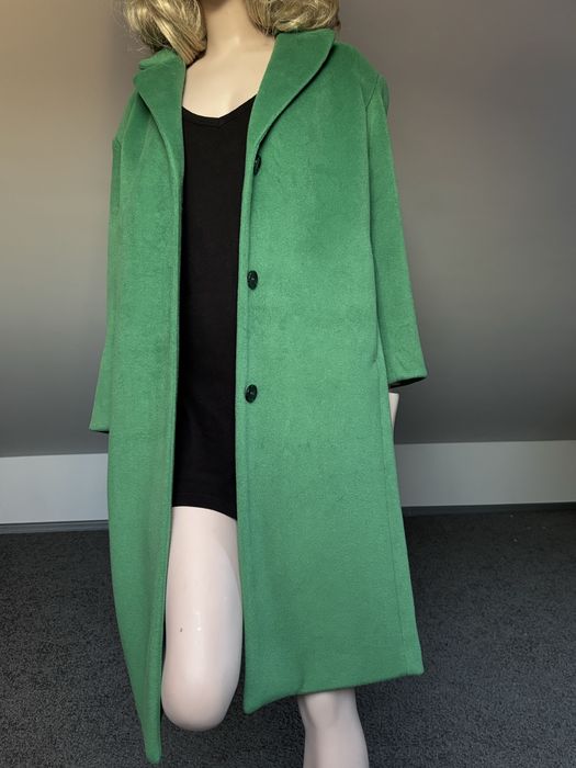 H&M zielony długi  płaszcz prosty krój oversize 38