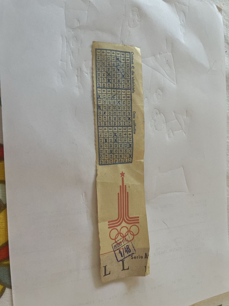 Kupon Lotto Olimpiada Moskwa 1980 pamiątka PRL