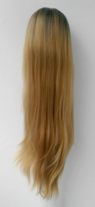 Lace Front blond złota peruka z odrostem ombre prosta długa wig