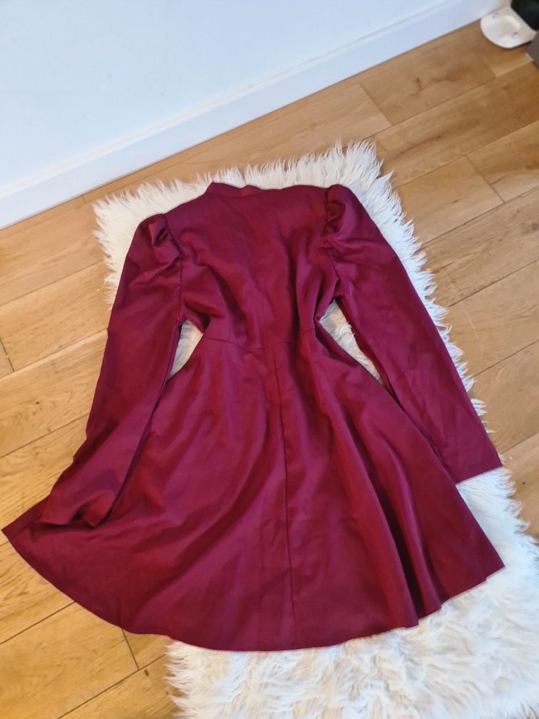 H&M XL 42 rozkloszowana sukienka sylwester bordo