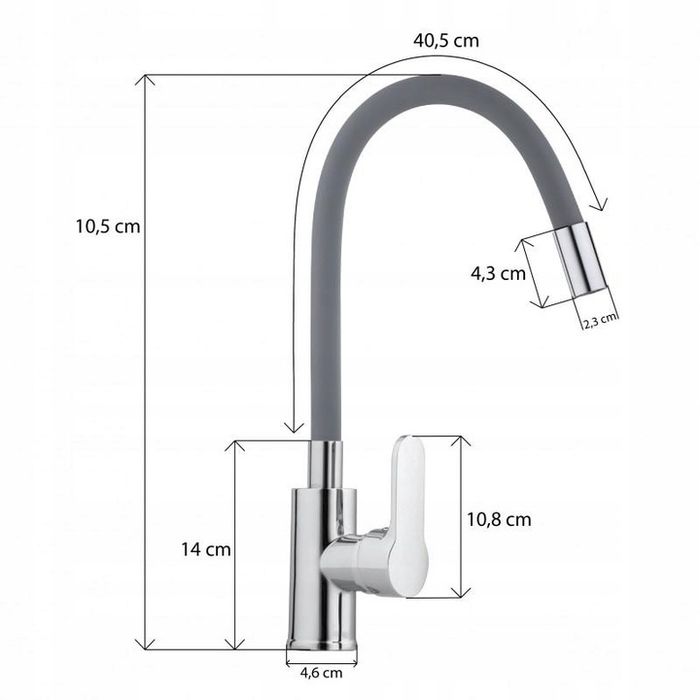 Bateria Kuchenna Stojąca Elastyczna Wylewka Kran Gumowa Szara Chrom