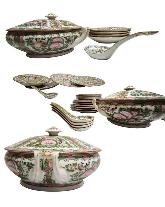 Serviço de jantar Vintage (22 peças)- Porcelana Rose Canton de Macau