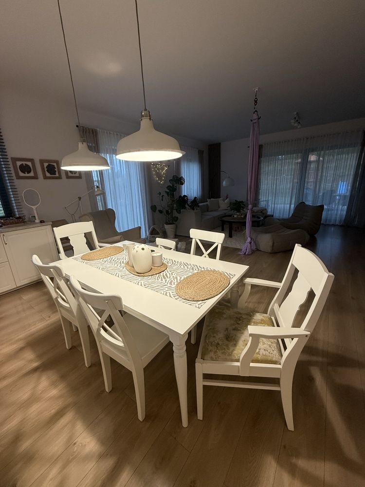 Stół i krzesła 8 szt. Ikea ingatorp ingolf + krzesło dla dziecka ikea