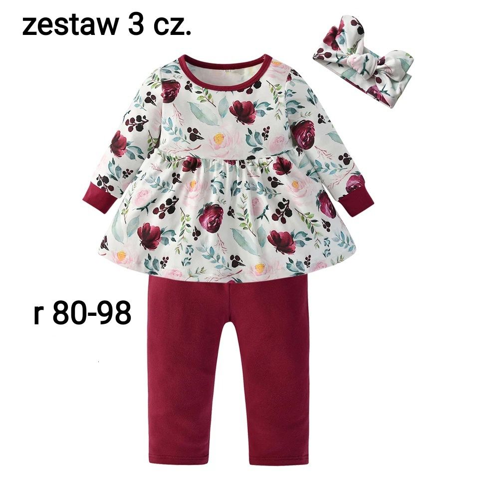 Zestaw kwiaty 3 cz. Tunika leginsy i opaska na wiązanie