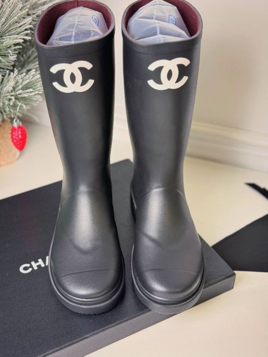 Резинові чоботи шанел чорні 37