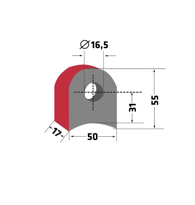 Uchwyt bijaka ucho do przyspawania na rotor kosiarki bijakowej fi16