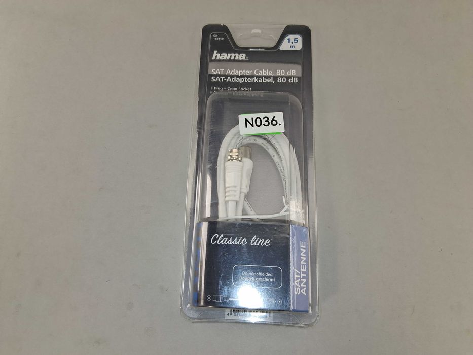 N036 Kabel Antenowy SAT Adapter Hama 1,5m 80 dB F/Coax Classic Line