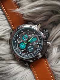 Nowy zegarek elegancki militarny podświetlany xinew brązowy pasek