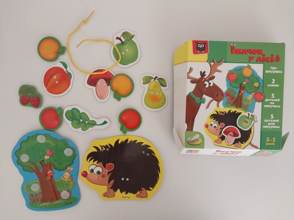 Гра сортер балансир Кактус, гра шнурівка Їжачок у лісі Vladi toys