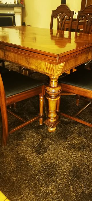 Stół z krzesłami dębowy eklektyczny