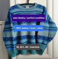 XL 42 L 40 oversize wełniany sweter vintage Islandia fairycore idealny