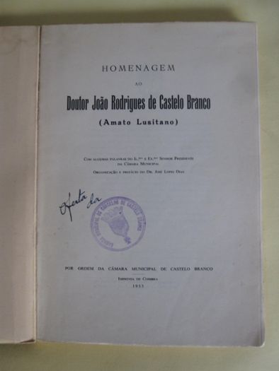 Homenagem ao Doutor João Rodrigues de Castelo Branco (Amato Lusitano)