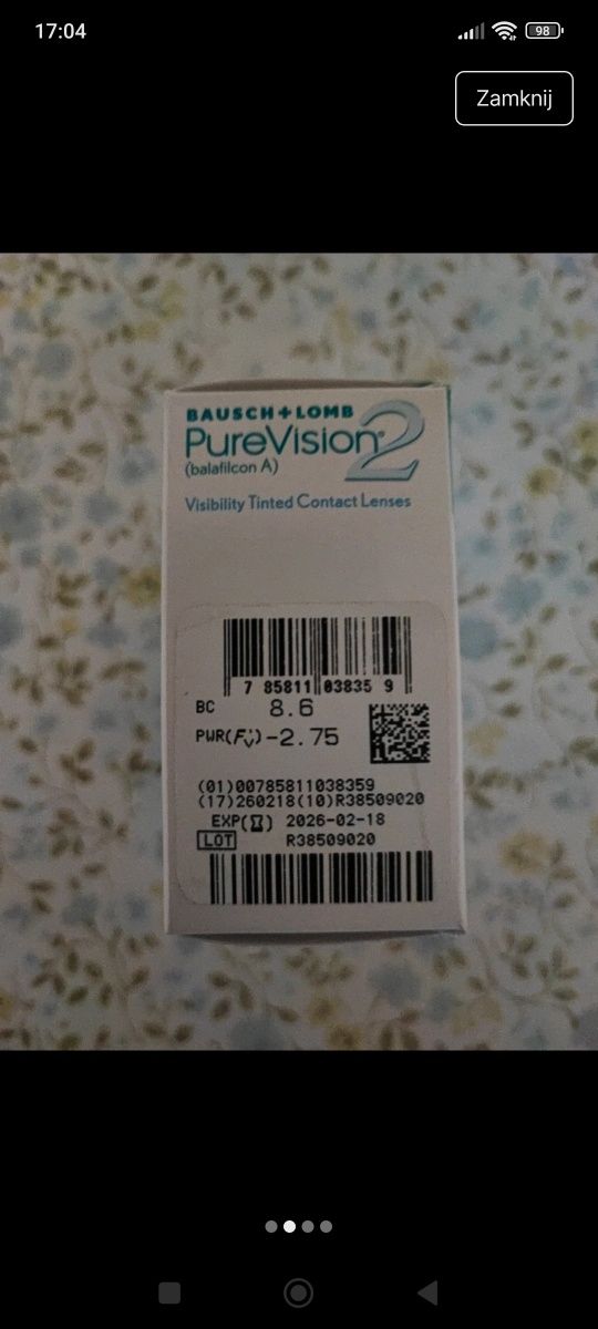 Nowe soczewki miesięczne Pure Vision 2 HD -2,75.