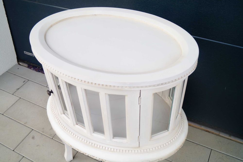 Drewniany Francuski Barek na Alkohol z Taca Konsolka  biały prowansja