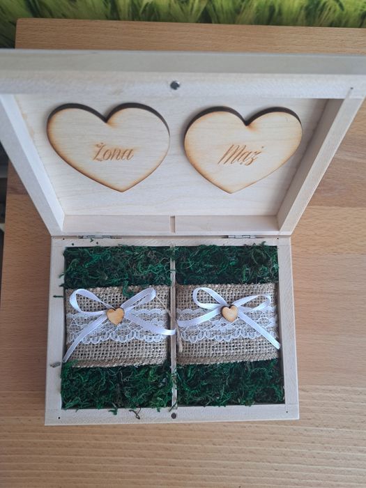 Drewniane pudełko na obrączki NOWE