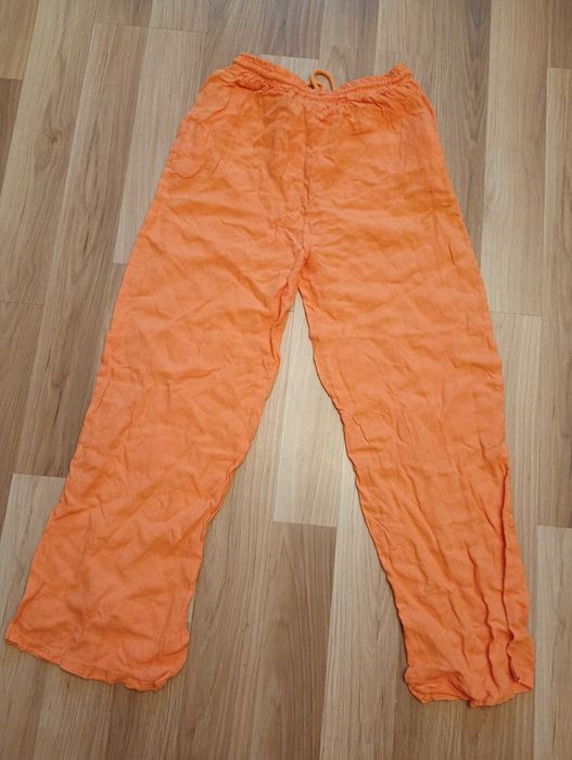 Lniane spodnie pomarańczowe