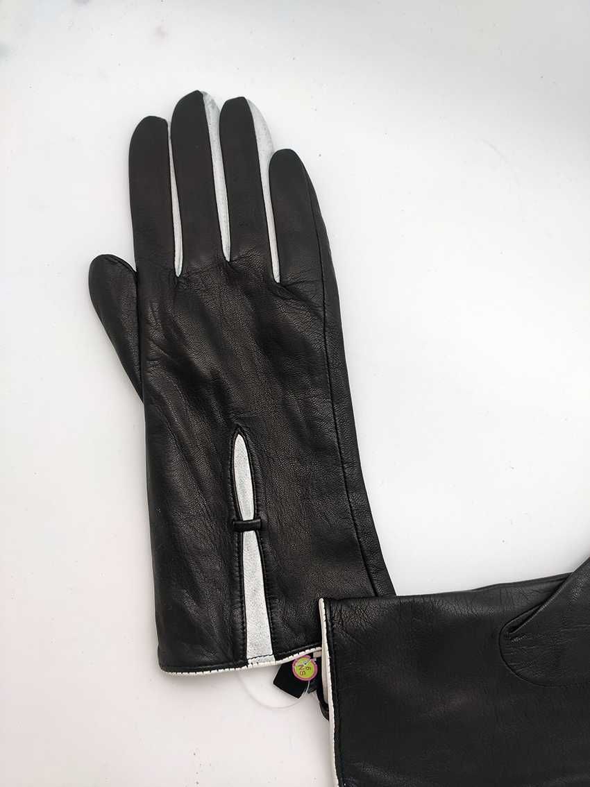 Nowe rękawiczki skórzane damskie czarne VIP Collection rozmiar 7