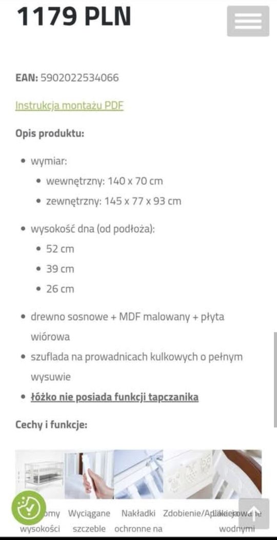 Łóżeczko 2w1 Klupś Marsell