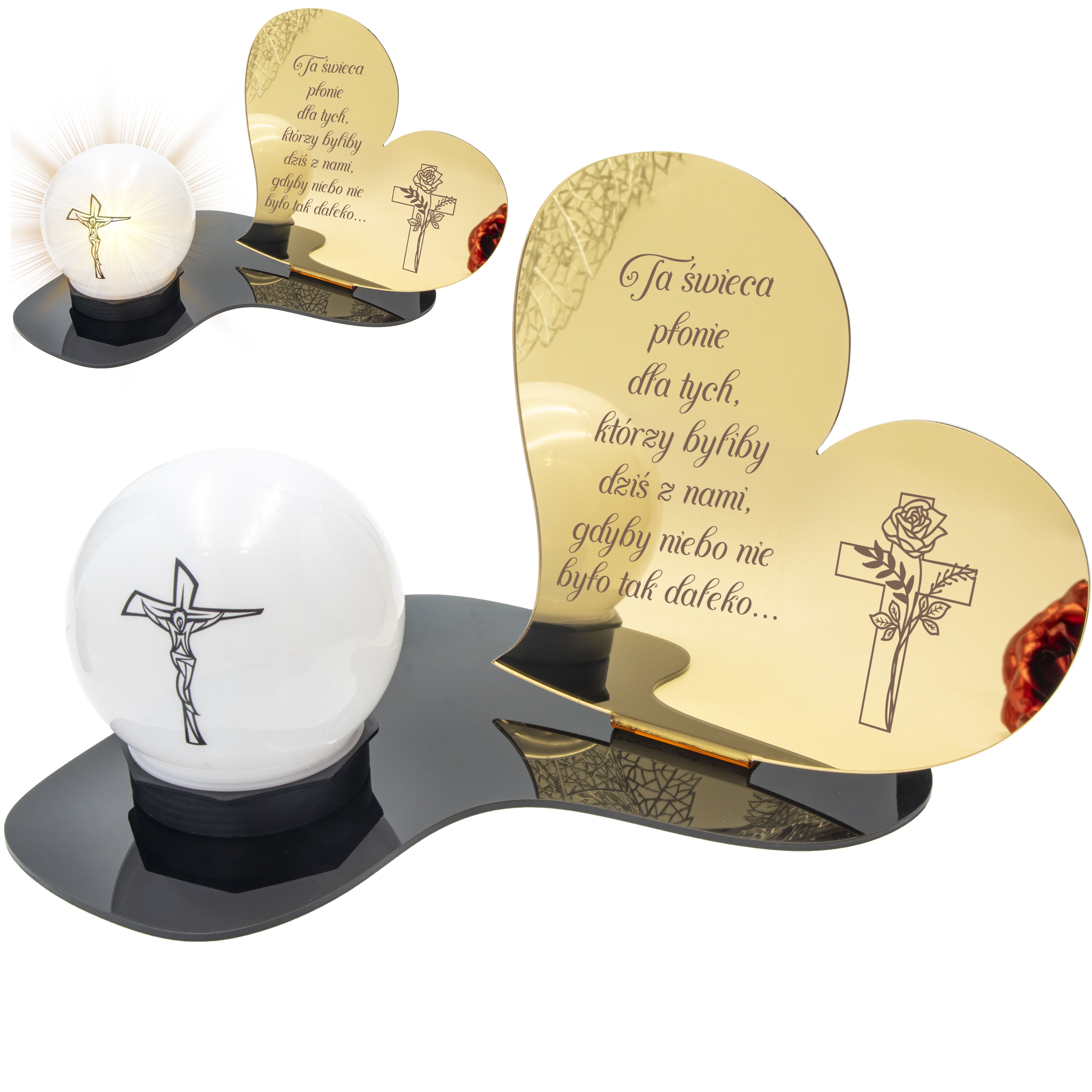 Znicz led statuetka złota na cmentarz grób duża wieczna lampka