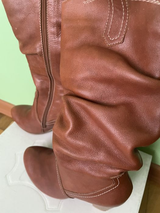 Шкіряні зимові чоботи козаки з натуральним хутром