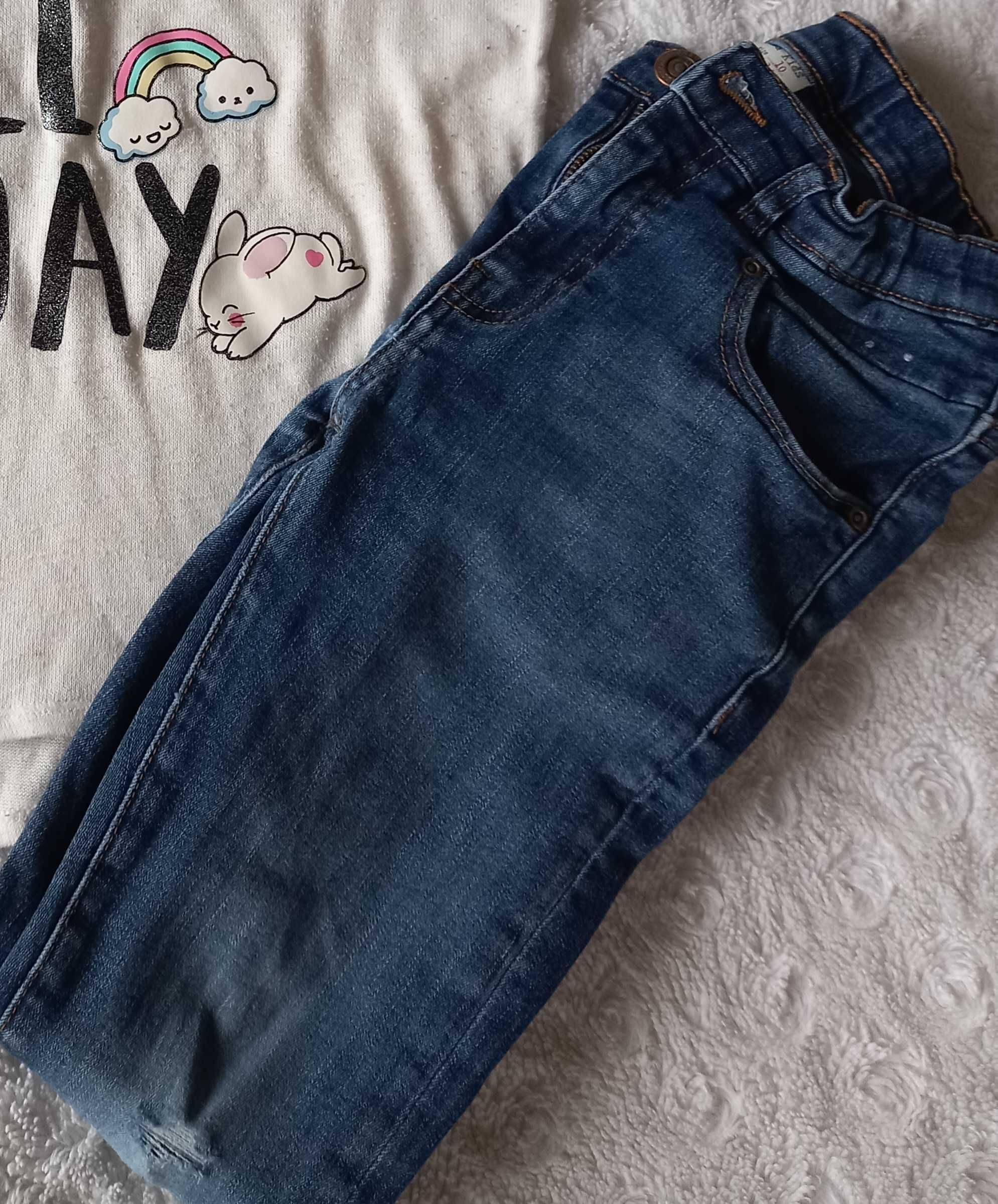 Jeansy ZARA 140cm, Różowa bluza polar, gratis bluzeczka H&M