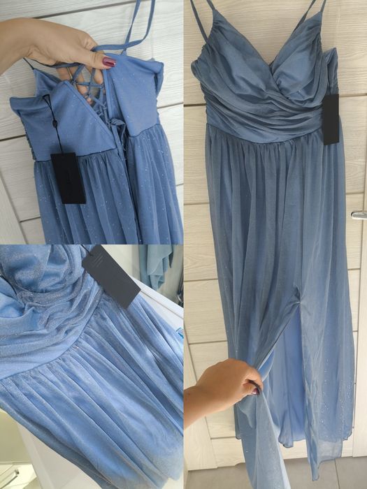 Nowa sukienka na wesele błyszcząca niebieska błękitna M