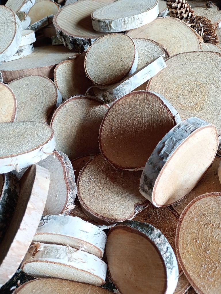 WYPRZEDAŻ Plasterki drewna brzozy zestaw 20 szt 7-8 cm, suche