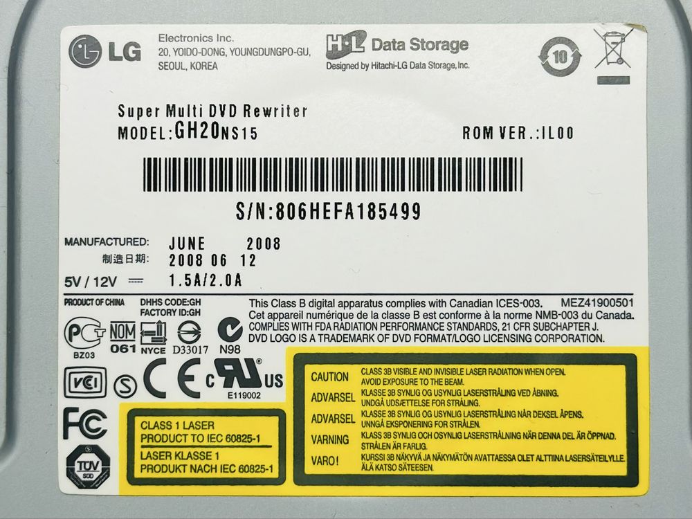 Внутрішній DVD-рекордер LG GH20NS15 із інтерфейсом SATA