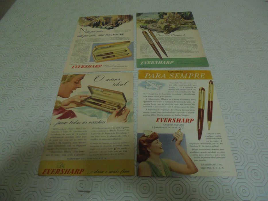 Publicidades de Canetas Eversharp dos anos 40 todas diferentes