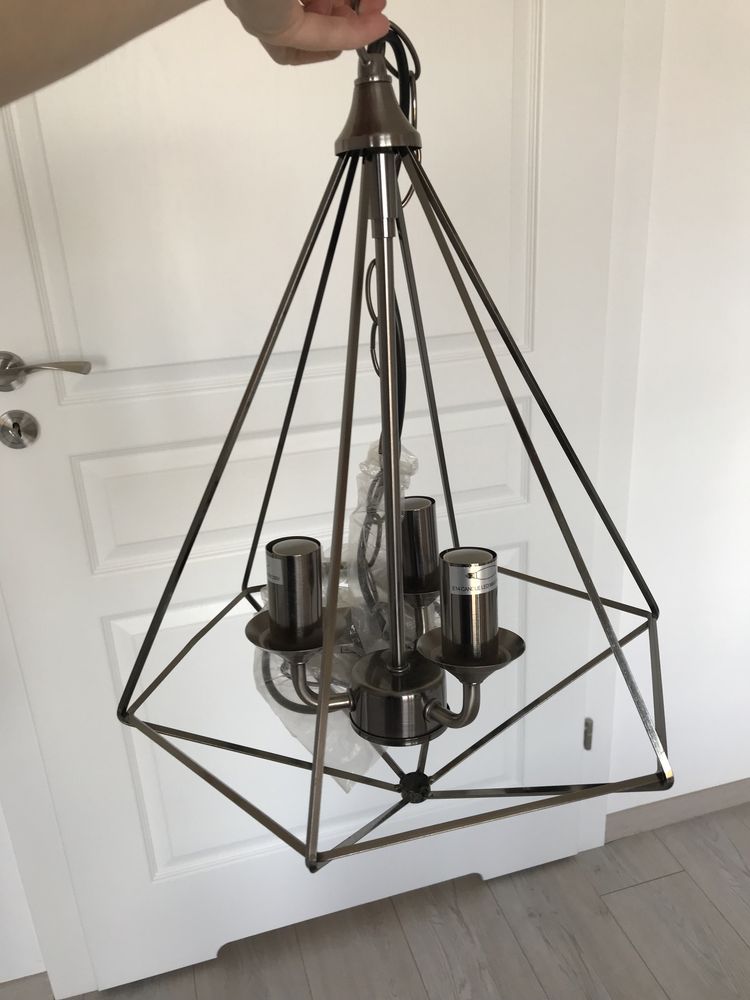 Lampa wisząca SEARCHLIGHT DIAMOND 3, nikiel, farmhouse, loft, diament