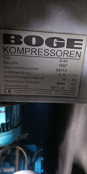 Kompresor śrubowy + zbiornik 1000L BOGE S60 45kW