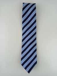 Krawat jedwabny w błękitno-granatowe pasy Gilberto