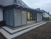 Zadaszenie tarasu poliweglnem patio pergola shuttersy