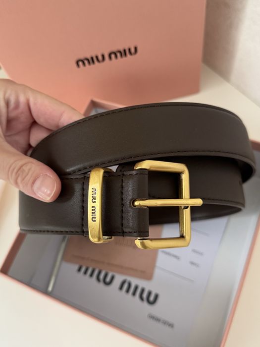 Ремінь miu miu, пояс міу міу, шкіряний ремінь, коричневий ремінь
