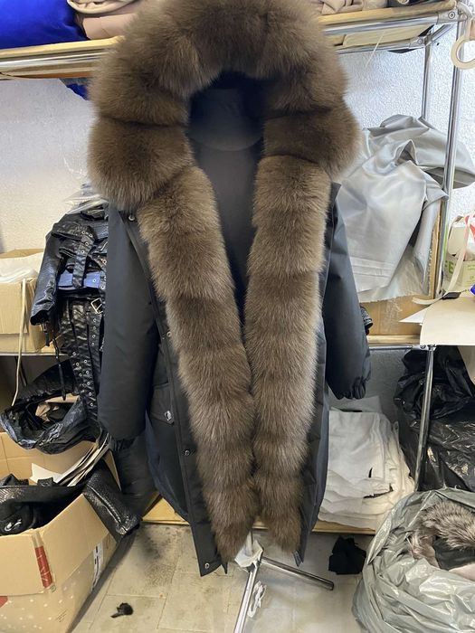Женская чёрная парка, куртка с финским песцом под соболь, 42-60 размер