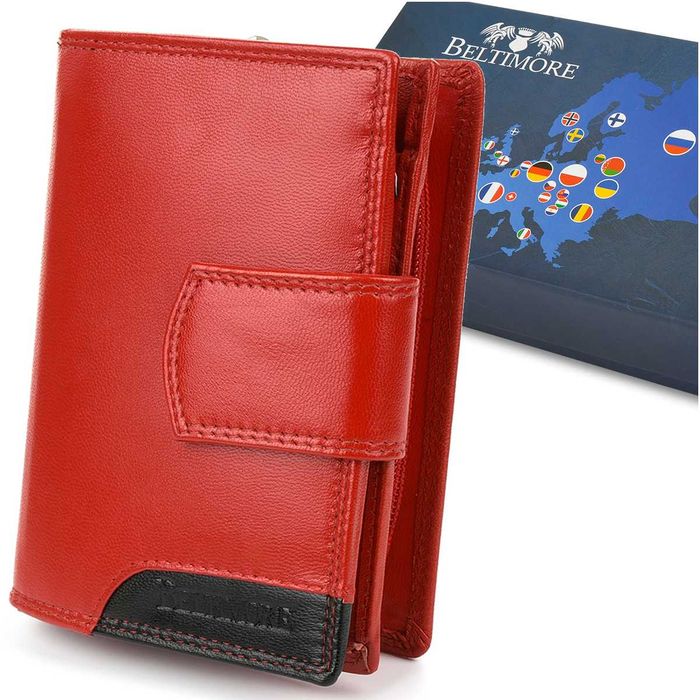 Damski czerwony skórzany portfel duży pionowy RFiD (WYSYŁKA GRATIS)
