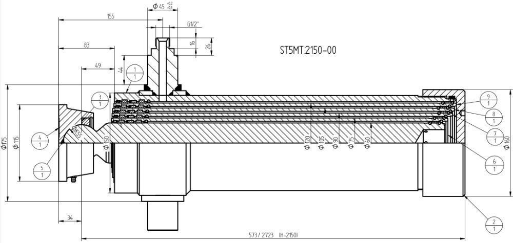 SIŁOWNIK Hydrauliczny 2150mm 17T WYWRÓT 3 STRONY +TULEJKI [7437]